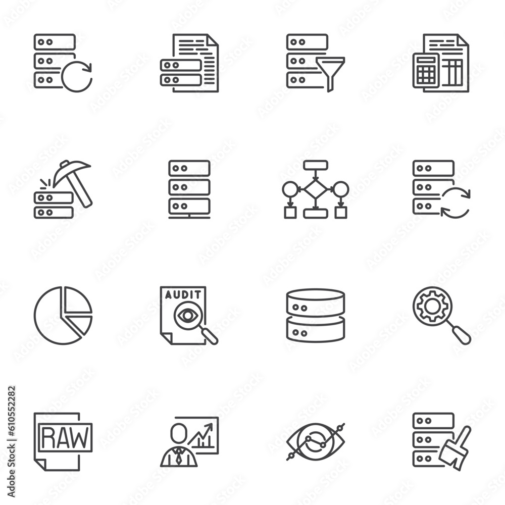 Poster data analytics line icons set