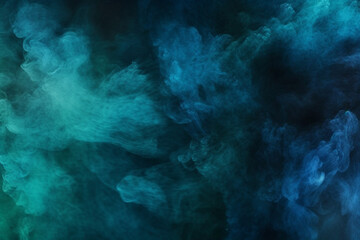 Color mist, Ink water, Haze texture, Fantasy night sky, Blue green shiny glitter steam cloud blend on dark black abstract art background