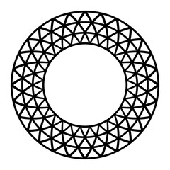 Abstract round meander, circular geometric ornament, frame of triangles. Decorative pattern isolated on white background. Place for text. Vector template for invitations, greeting cards.