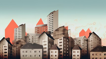 Concept of the housing market through a collage of various houses. This dynamic visual ensemble underscores the diversity and vibrancy within the real estate sector. Generative AI