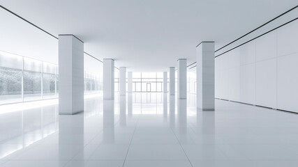 Empty corridor in modern office building. Mock up. Generative AI.