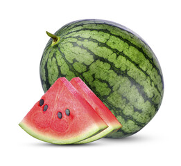 Fresh watermelon  and  close up of  slices  watermelon   white background. fruit high vitamin C. on...