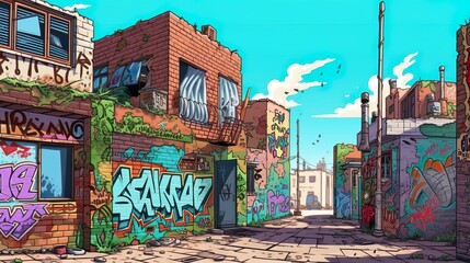 Abstract background graffiti on building. An illustration capturing the raw energy and creativity of graffiti art, displayed in a banner design with an abstract background. Generative AI.