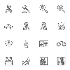 Law and justice line icons set