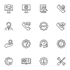Technical support line icons set