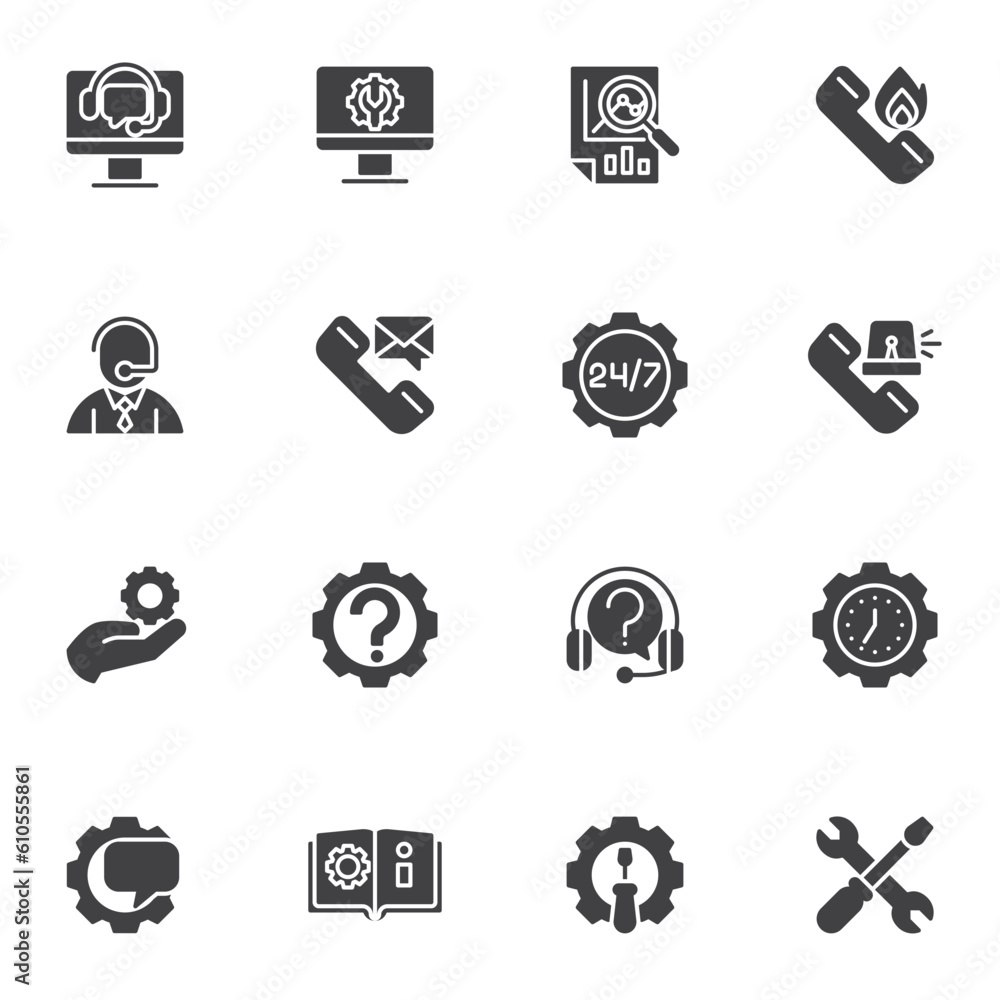 Poster technical support vector icons set