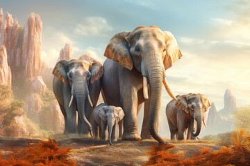 Obraz na płótnie Canvas Elephant family. Generate Ai