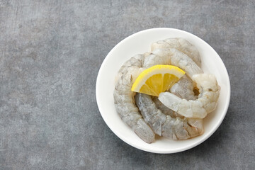 Fresh peeled shrimps (udang kupas), food preparation.
