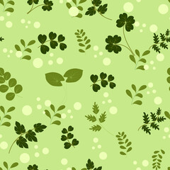 Delights Charming  Nature Hand-Drawn Leaf on a green Background Cute Art, Design Element and pattern seamless background