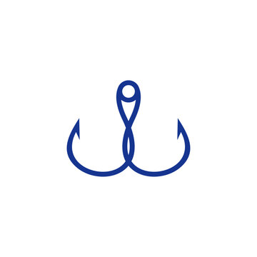 icon design of 2 fishing hooks combined into 1. clean and tidy design. suitable for fishing tackle shop logos or hook logos