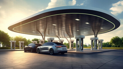 Futuristic Solar-Powered Electric Vehicle Charging Station, Generative AI