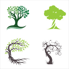 Obraz premium Tree icon set. Green plants with leafs. Forest and garden symbol. Vector illustration.