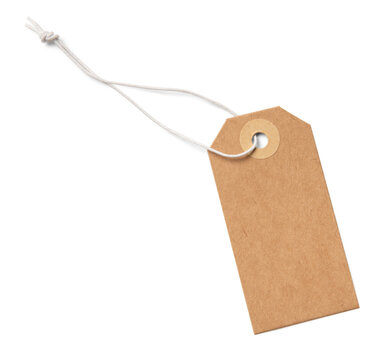 Blank tag tied with string. Price tag, gift tag, sale tag, address label