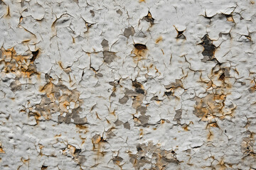 Old grey metal wall texture with peeling gray paint.Close up Ruins brown rustic peel off from the metal sheet surface of iron plate, Damaged iron from oxidation of air and water