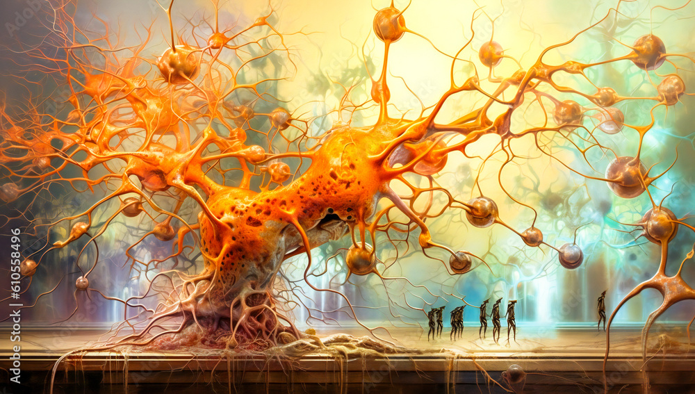 Poster neuron cells fantasy concept illustration. created with generative ai technology.