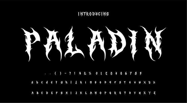 The Dark Paladin gothic poster_alphabet_vintage modern serif_font_and_number_decorative_vector_illustration_handwritten_ornament