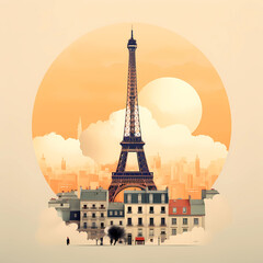 Illustration of beautiful view of the city of Paris, France