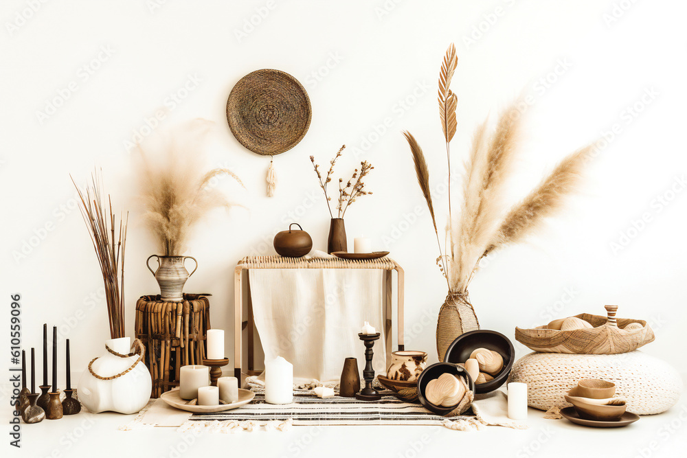Poster simple stylish boho elements background. created with generative ai technology.