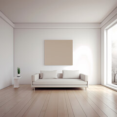 Fototapeta na wymiar blank frame mockup beige living room 3d blender generated ai