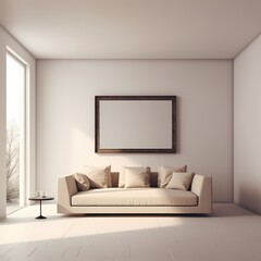 blank frame mockup beige living room 3d blender generated ai