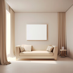blank frame mockup beige living room 3d blender generated ai