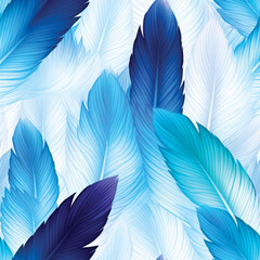 Blue elegant feathers pattern. Seamless pattern. Created with Generative AI technology.