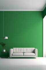 Blank horizontal poster frame mock up in scandinavian style living room interior, modern living room interior background, green sofa and pampas grass, 3d rendering