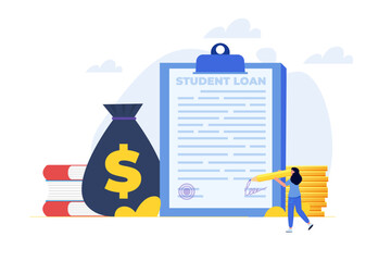 Education, student loan, university and tuition fee concept. Vector illustration. - obrazy, fototapety, plakaty