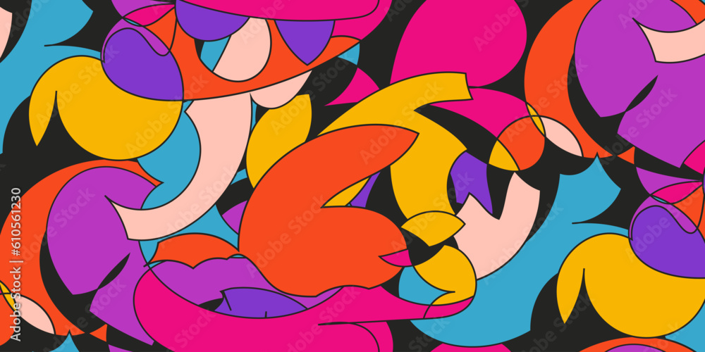 Poster geometric pattern. bright colors. complex abstract shapes. seamless vector patterns.