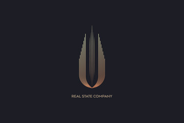 U letter real state line style logo design modern style creative golden wordmark design typography illustration, real state luxury logo