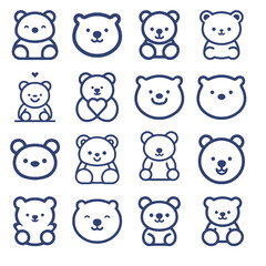 Teddy Bear cartoon line icon collection