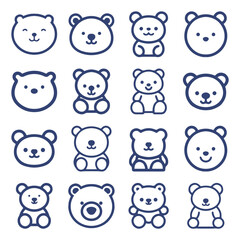Obraz premium Teddy Bear cartoon line icon collection