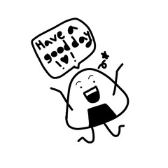 rice ball or Onikiri in black and white cartoon 