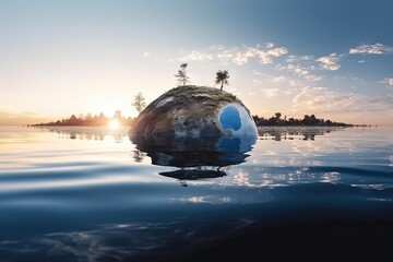 Fototapeta na wymiar The marvelous planet Earth submerged in water for the concept of climate change. Generative AI