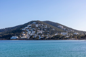 View of the characteristic mountain of Santa Eulalia, Ibiza, Balearic Islands.