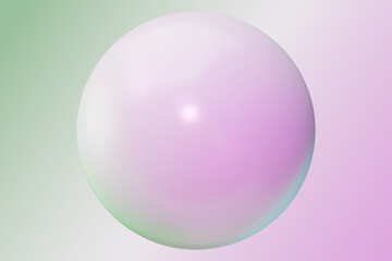 3d plastic abstract light mint, pink banner. Blurred saturated gradient background with pearl. 3d glossy ball with place for your text. Glass bubble object. Vector stock volume backdrop illustration