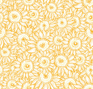 Sunflowers seamless pattern on white background EPS 10