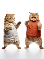 Two kung fu cats isolated on white background
