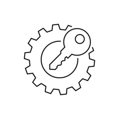 Key and gear. Unlock machine icon line style isolated on white background. Vector illustration