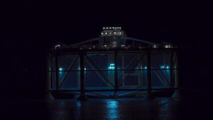 Salmon Farm Aquaculture - Transporting The Semi-submersible Structure Of Salmon Fish Farm By Fjord At Night. - wide