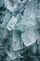 Blue-toned crushed ice cubes background. crushed ice texture.Generative AI