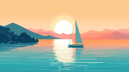 Fototapeta na wymiar Sailboat Sunrise pastel colours