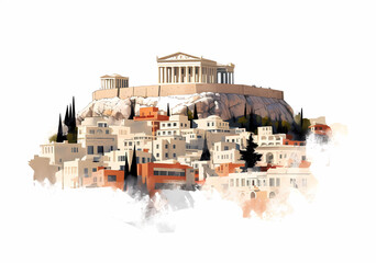Obraz premium Illustration of beautiful view of Athens, Greece