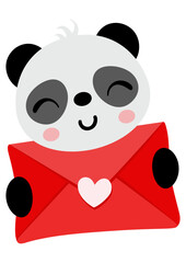 Loving panda holding a valentine letter envelope