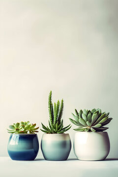 ceramic containers with succulents on the table, with generative Ai.
