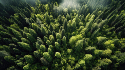 Fototapeta na wymiar Greenery nature forest landscape from bird's eye view. Made by (AI) artificial intelligence.