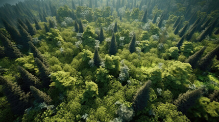 Fototapeta na wymiar Greenery nature forest landscape from bird's eye view. Made by (AI) artificial intelligence.