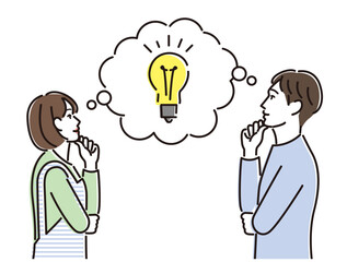 アイデアを思い浮かべる夫婦の横顔