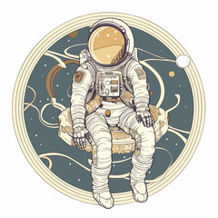 art nouveau astronaut sticker design - vector art