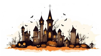 Fototapeta na wymiar Halloween banner or party invitation background with clouds, bats and pumpkins.illustration